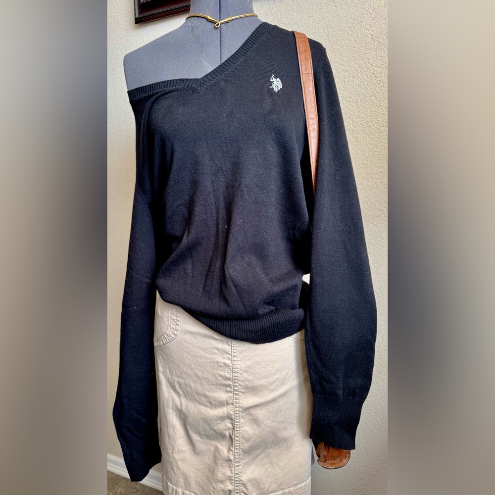 Ralph Lauren Black Long Sleeve V Neck Shirt Sweater L